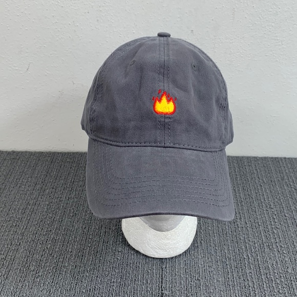 Fire Emoji Baseball Hat Unisex One Size Gray Strapback Cap North & Acrux - Picture 1 of 12